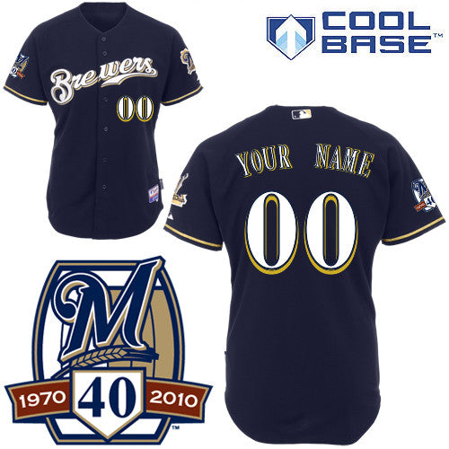Custom Milwaukee Brewers blue Authentic jersey