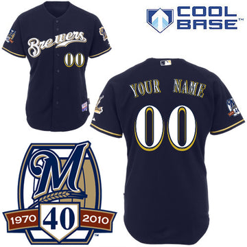 Custom Milwaukee Brewers blue Authentic jersey