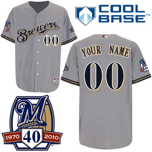 Custom Milwaukee Brewers grey Authentic jersey
