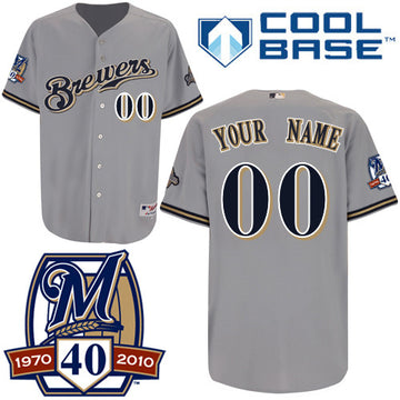 Custom Milwaukee Brewers grey Authentic jersey