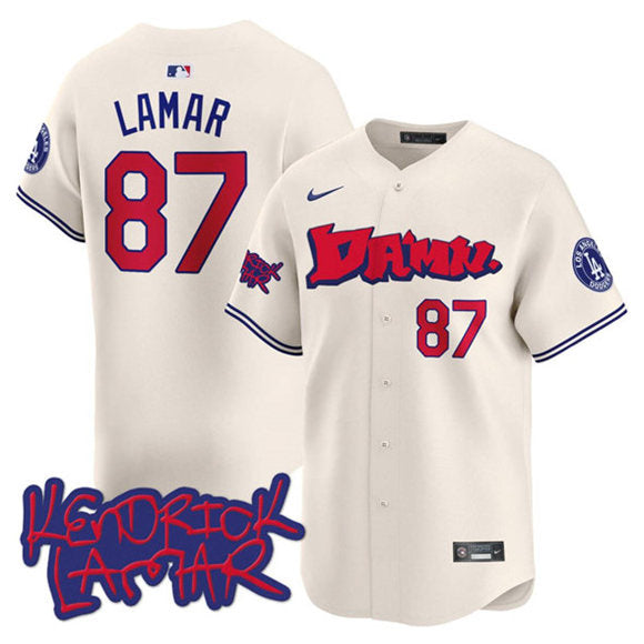 Kendrick Lamar Los Angeles Dodgers cream jersey