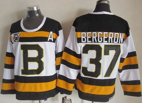 Patrice Bergeron Boston Bruins white Throwback jersey