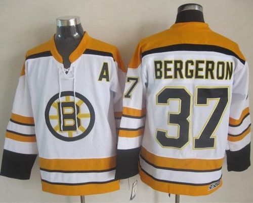 Patrice Bergeron Boston Bruins white Throwback jersey