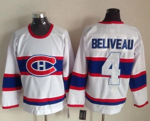 Jean Beliveau Montreal Canadiens white Throwback jersey