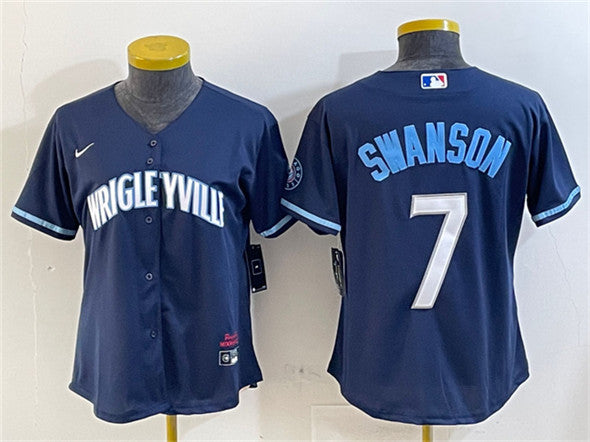 Dansby Swanson Chicago Cubs navy City Connect jersey