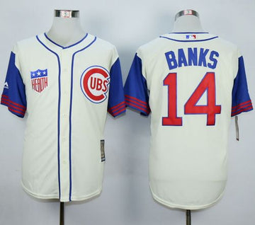 Ernie Banks Chicago Cubs cream-blue jersey