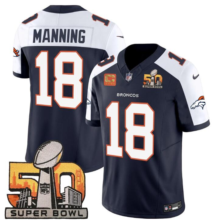 Peyton Manning Denver Broncos navy-white jersey