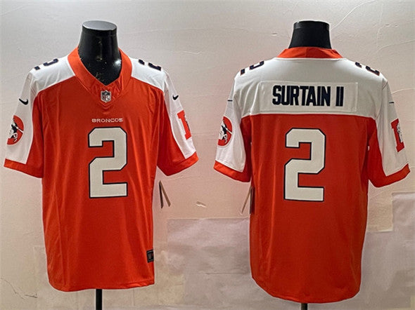 Patrick Surtain II Denver Broncos orange-white Throwback jersey