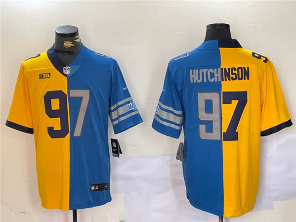 Aidan Hutchinson Detroit Lions yellow Split jersey