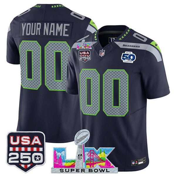 Custom Seattle Seahawks navy Vapor jersey