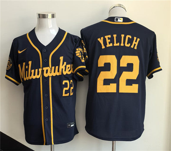 Christian Yelich Milwaukee Brewers navy jersey