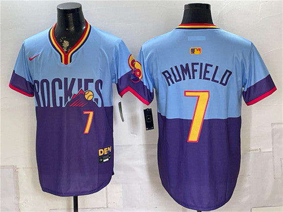 TJ Rumfield Colorado Rockies blue City Connect jersey