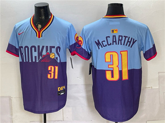 Jake McCarthy Colorado Rockies blue City Connect jersey