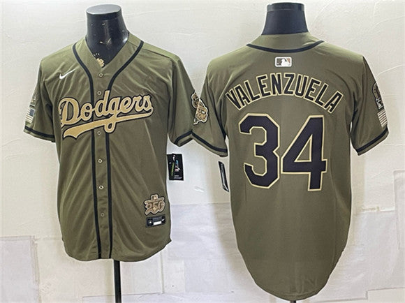 Fernando Valenzuela Los Angeles Dodgers olive jersey