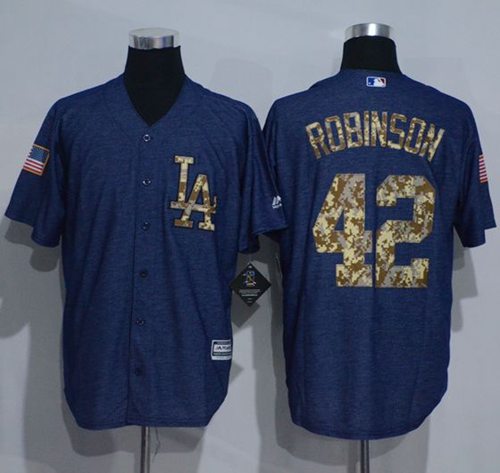 Jackie Robinson Denim Los Angeles Dodgers blue Salute To Service jersey