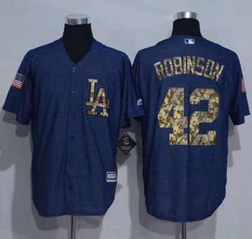 Jackie Robinson Denim Los Angeles Dodgers blue Salute To Service jersey