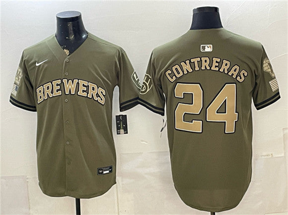 William Contreras Milwaukee Brewers olive jersey