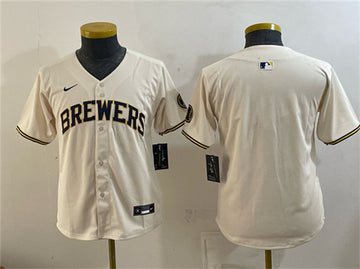 Custom Milwaukee Brewers cream Limited jersey