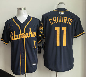 Jackson Chourio Milwaukee Brewers navy jersey