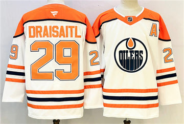 Leon Draisaitl Edmonton Oilers white-orange jersey