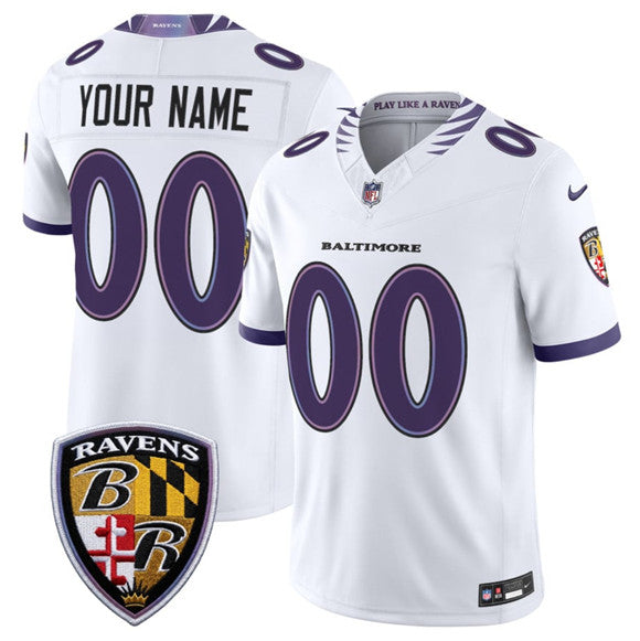 Custom Baltimore Ravens white Vapor jersey