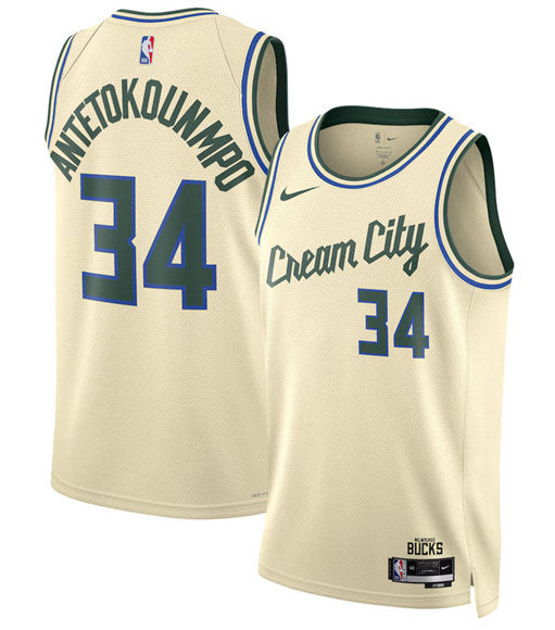 Giannis Antetokounmpo Milwaukee Bucks cream City Edition jersey