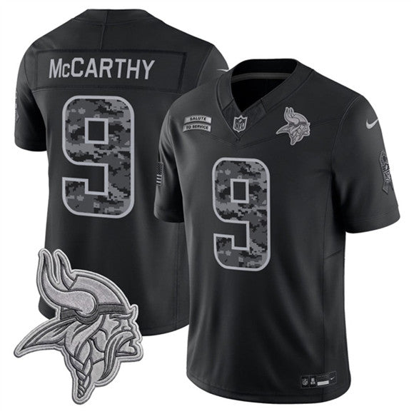 J.J. McCarthy Minnesota Vikings black Salute To Service jersey