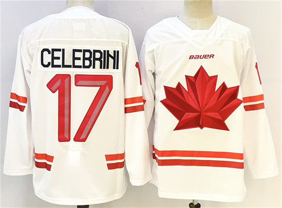 Macklin Celebrini Team Canada white jersey