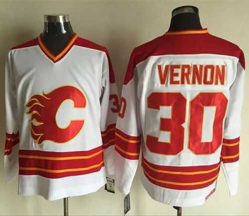 Mike Vernon Calgary Flames white Throwback jersey