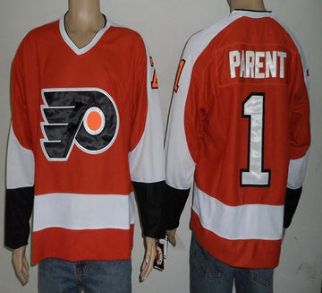 Bernie Parent Philadelphia Flyers orange jersey