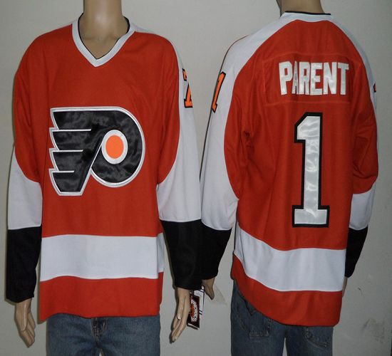 Bernie Parent Philadelphia Flyers orange jersey