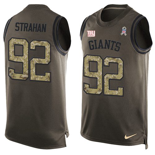 Giants #92 Michael Strahan Green Salute To Service Tank Top Jersey