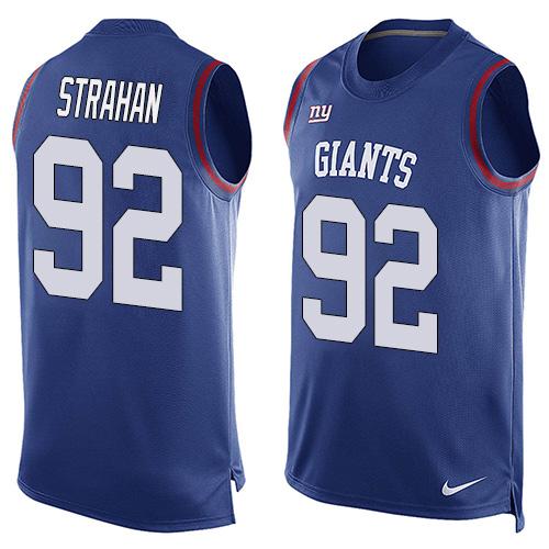 Giants #92 Michael Strahan Royal Blue Team Color Tank Top Jersey