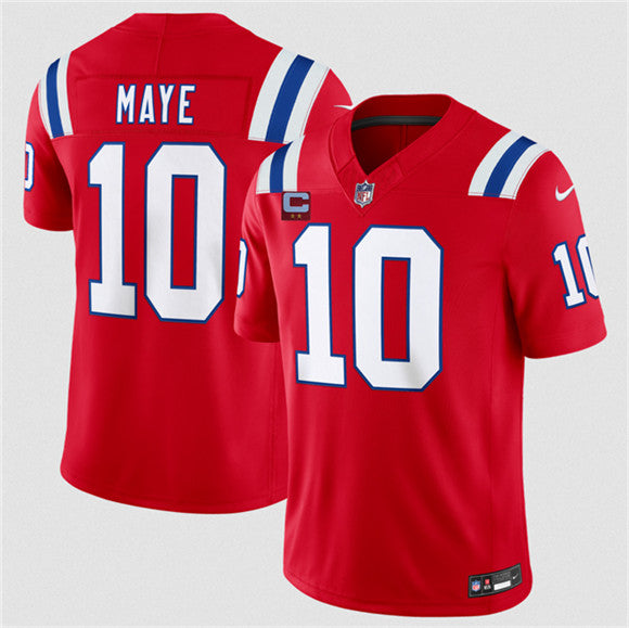 Drake Maye New England Patriots red Vapor jersey