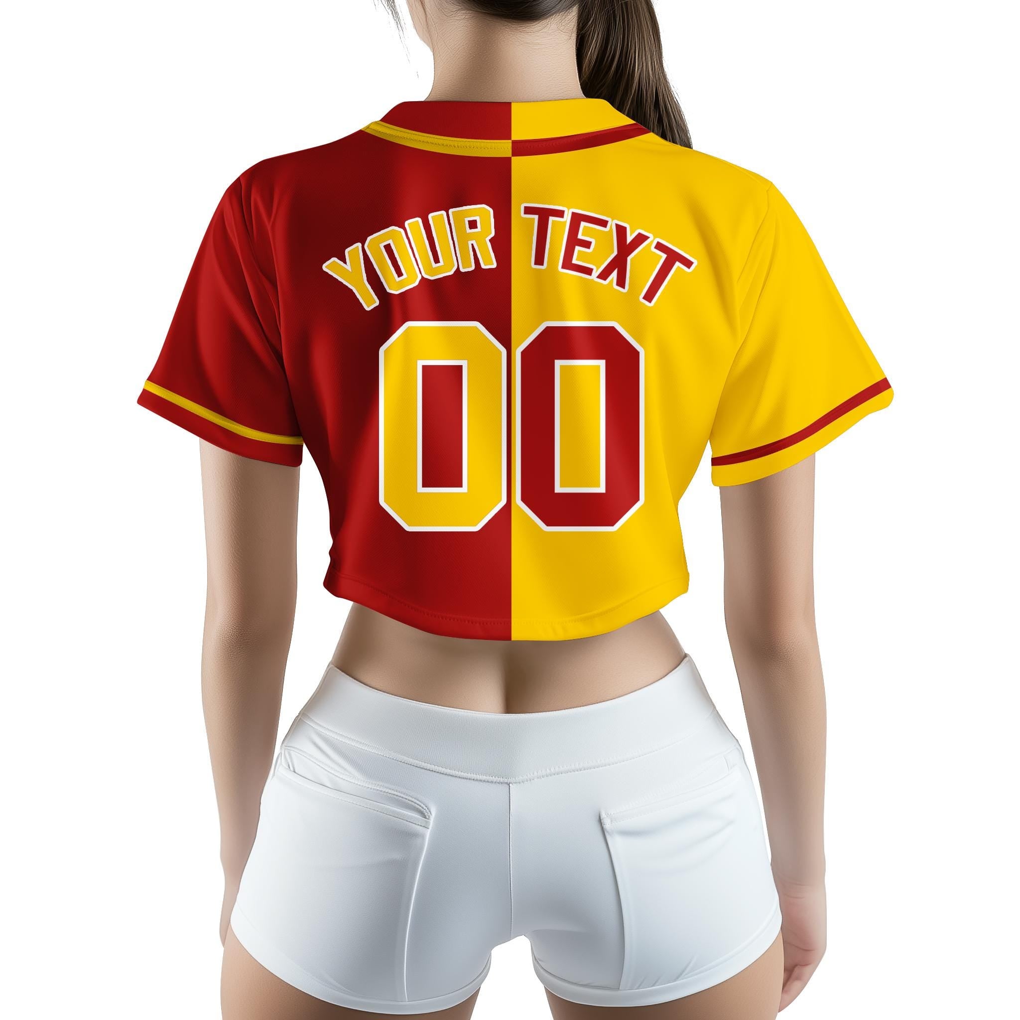Two-tone split cheerleading crop jersey with custom team name and number - photo 4
