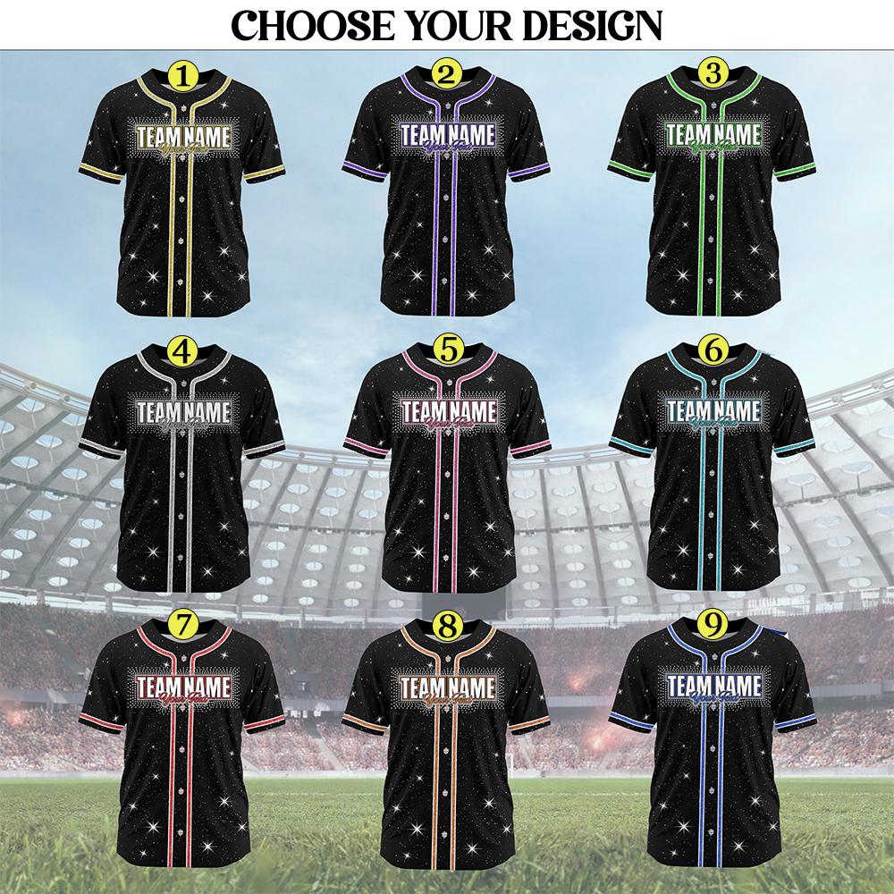 Black and gold cheer sparkle baseball jersey with custom glitter name and number
