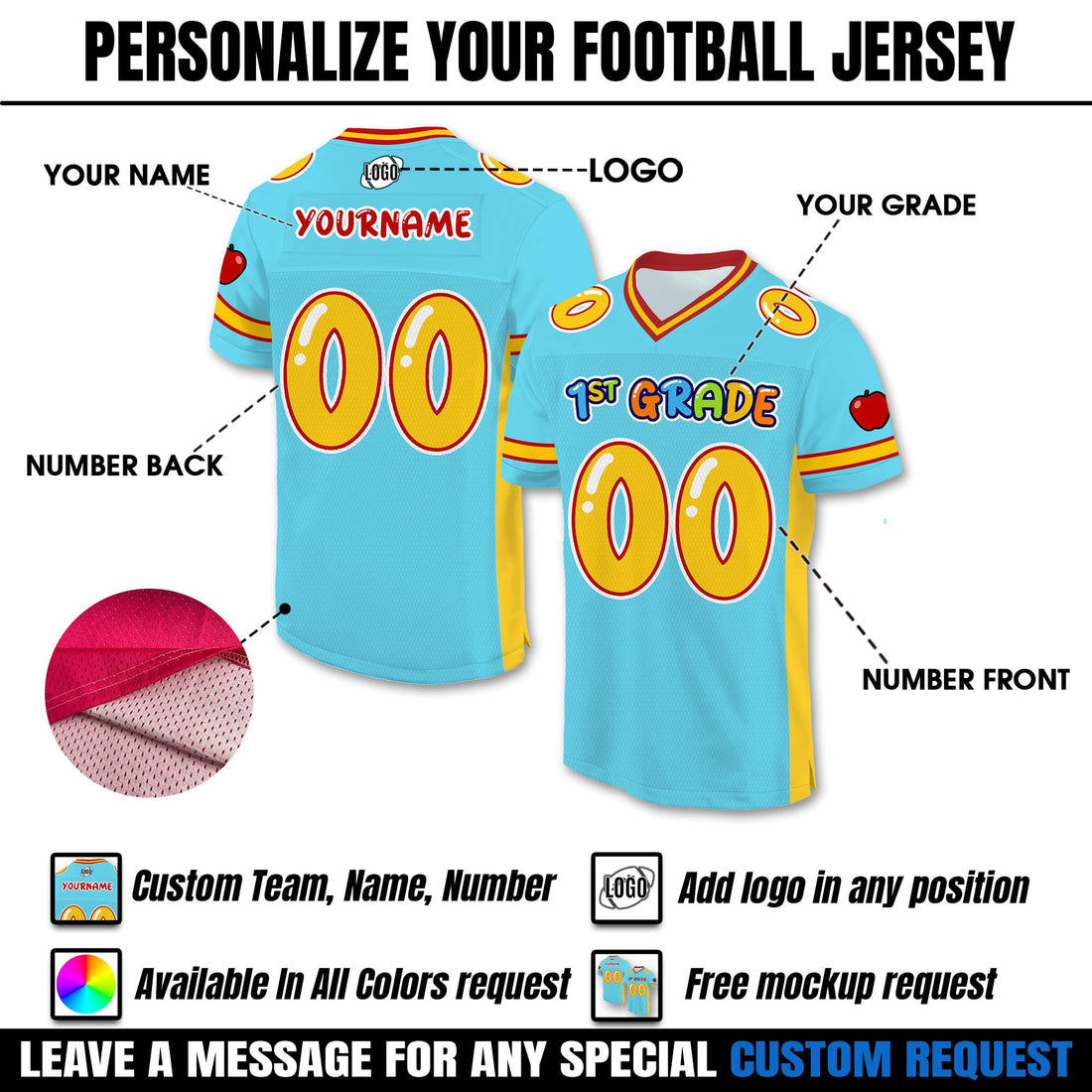 Back to school football jersey with custom name and number