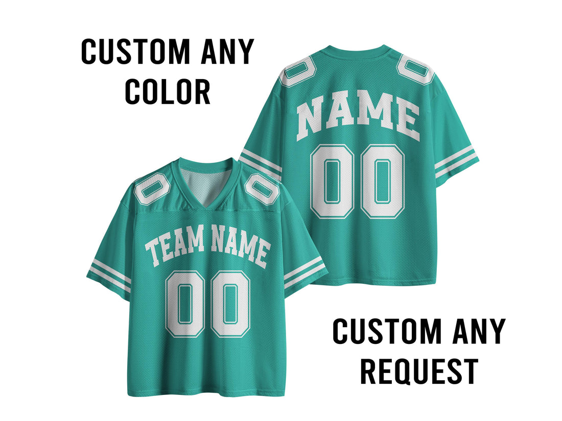 Custom team football jersey in mesh polyester with personalized name and number