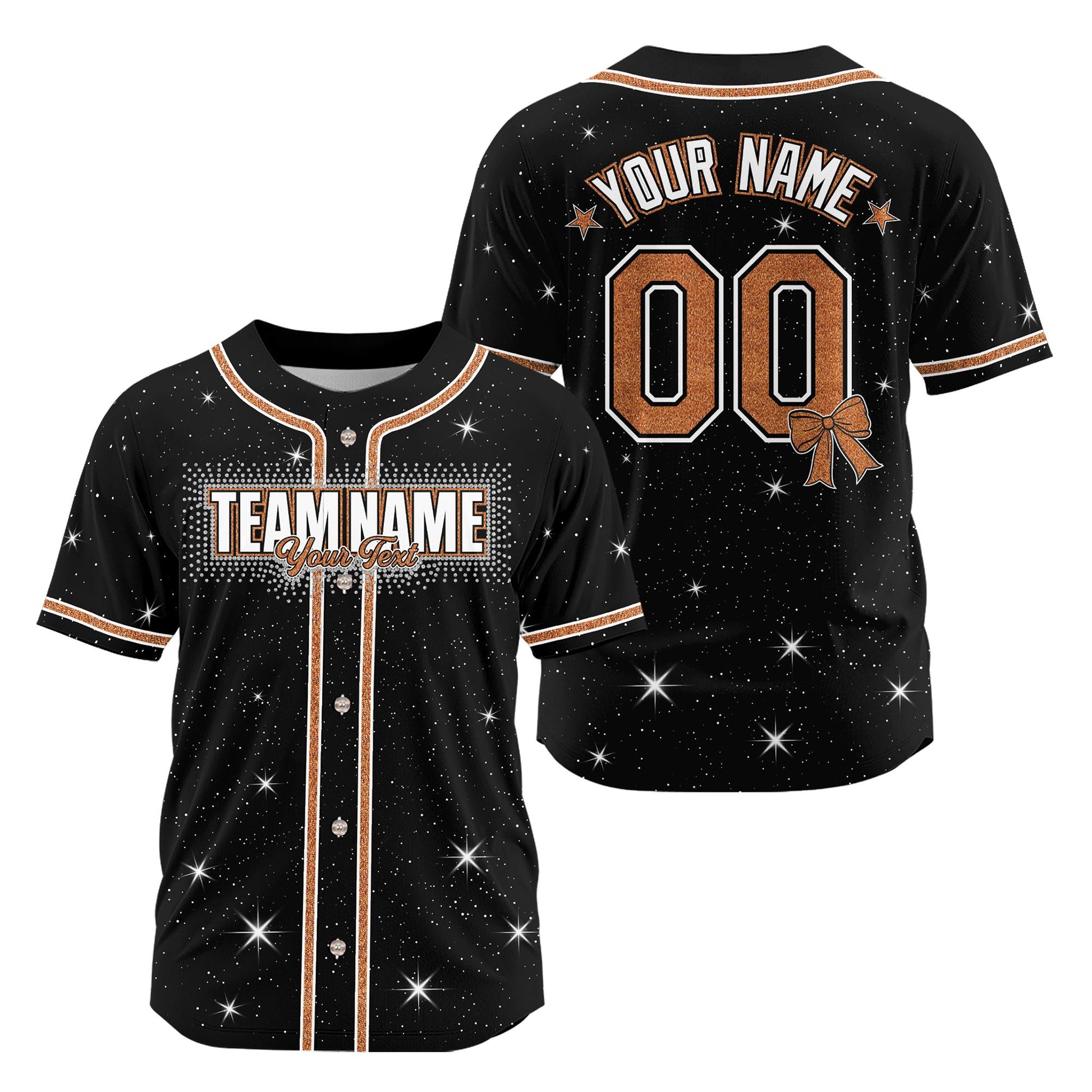 Black and gold cheer sparkle baseball jersey with custom glitter name and number - photo 5