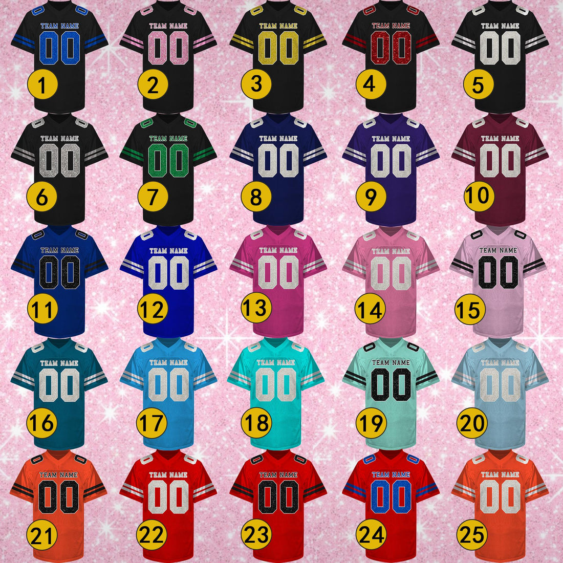 Women's glitter bling football jersey with custom name and number