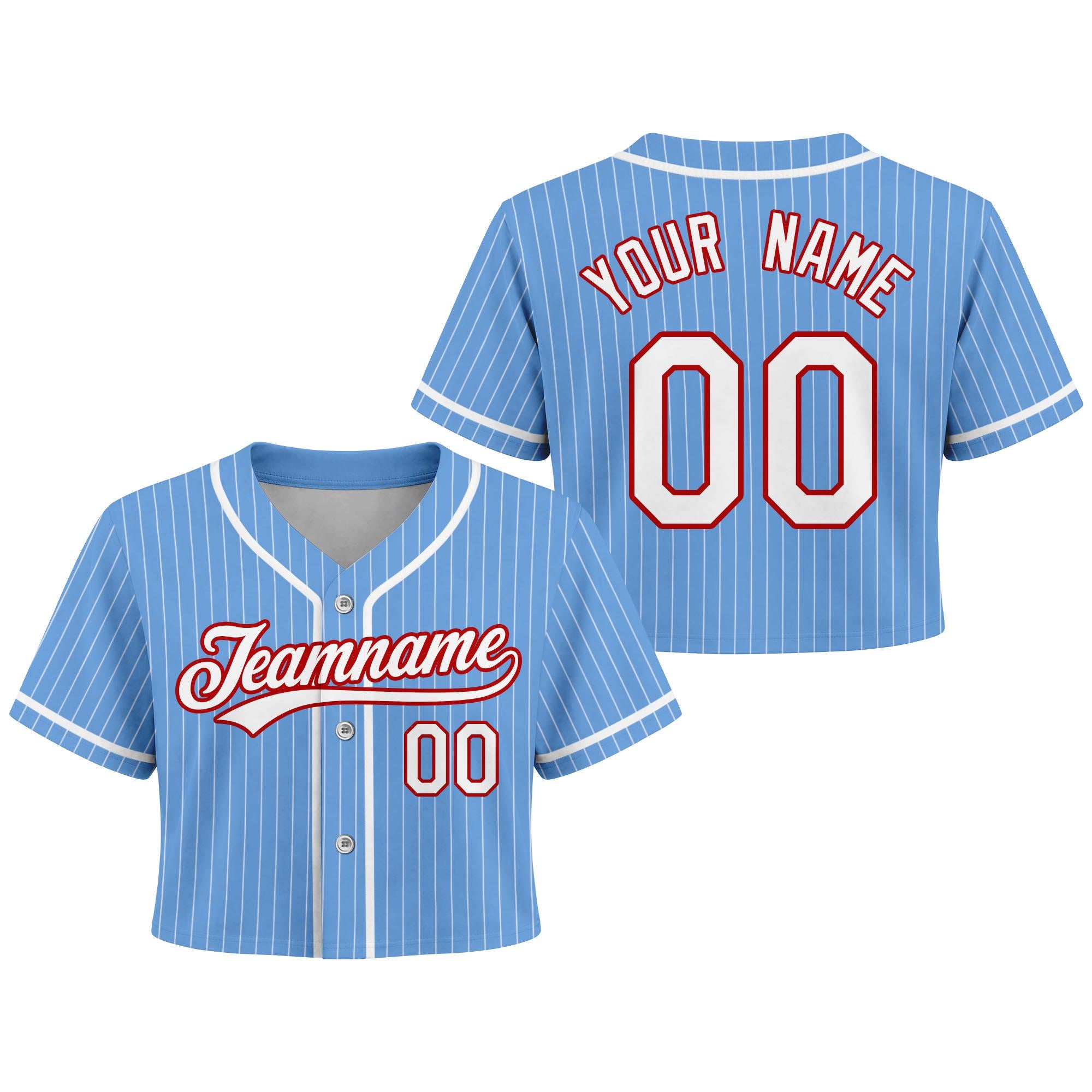 Navy and white pinstripe baseball crop jersey with custom name and number - photo 4
