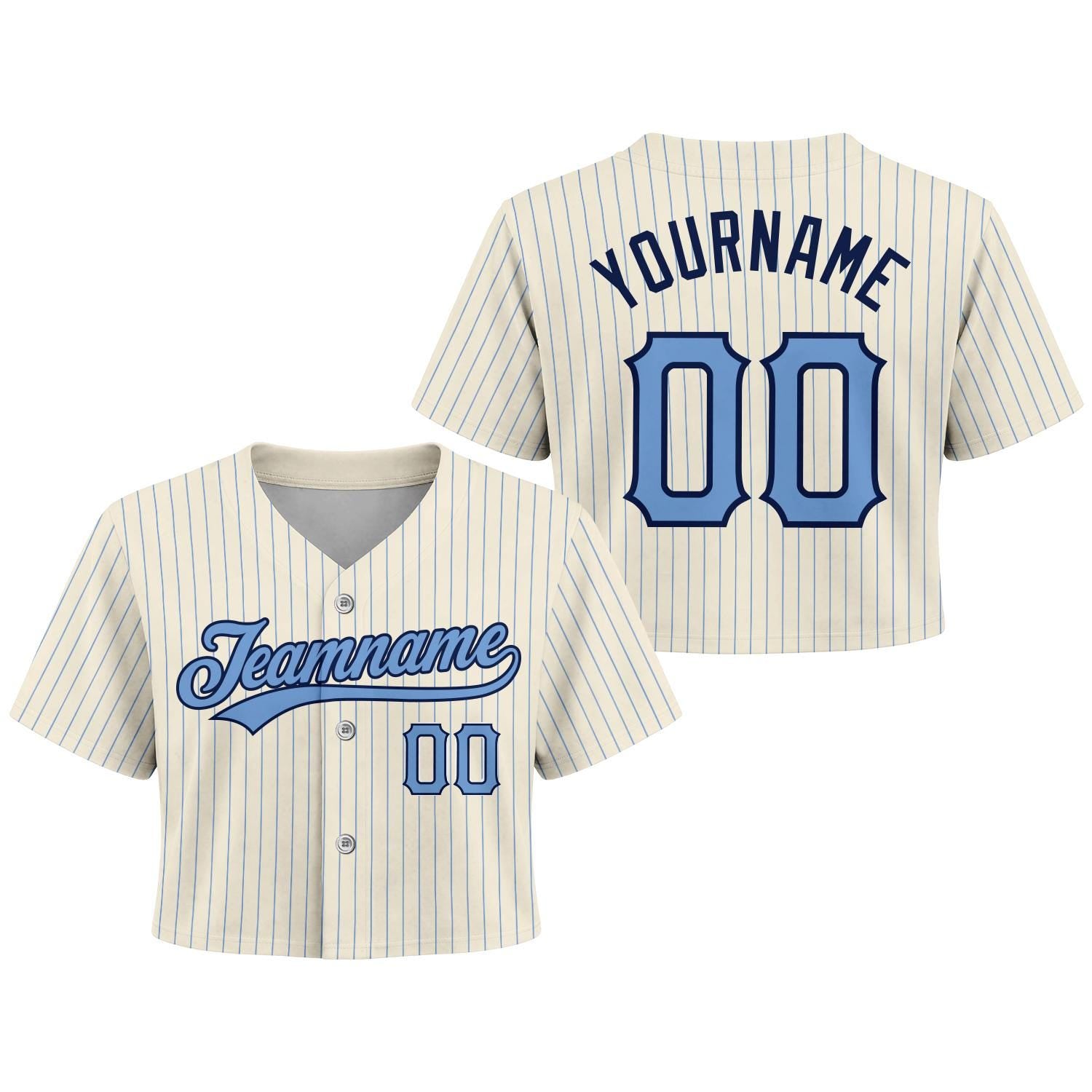 Navy and white pinstripe baseball crop jersey with custom name and number - photo 5