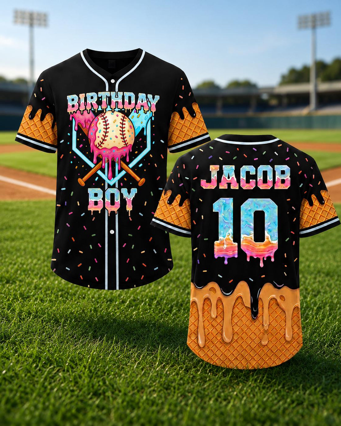 Ice cream drip baseball jersey with custom name and number