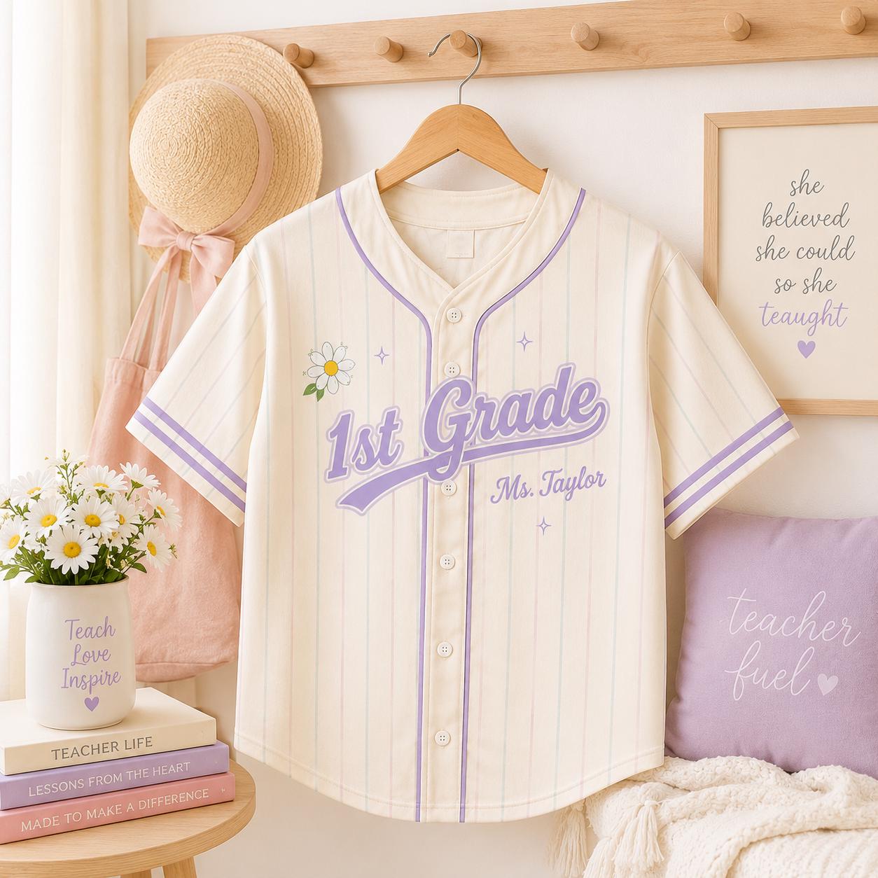 Teacher grade level pinstripe baseball jersey with custom name and number - photo 5
