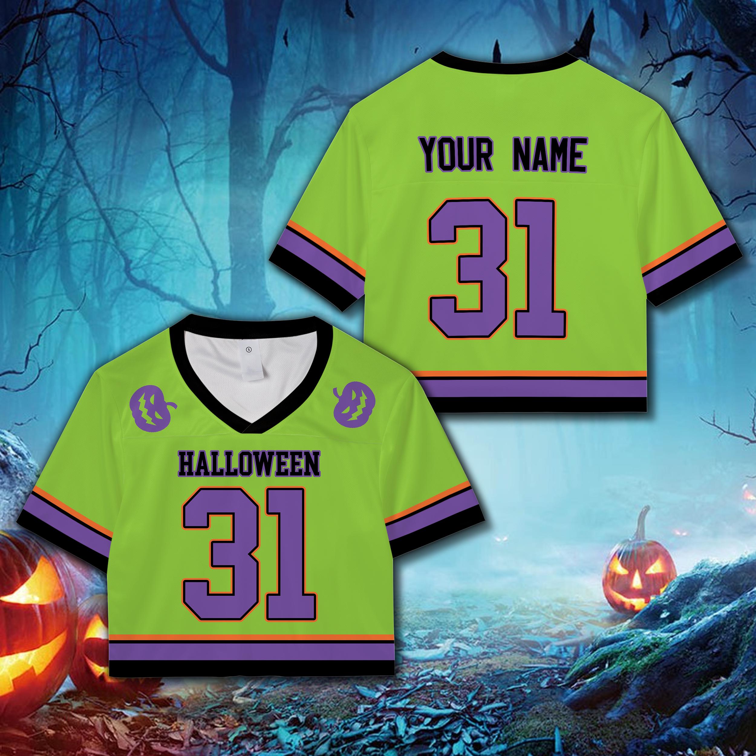 Halloween pumpkin crop top football jersey with custom name and number - photo 3