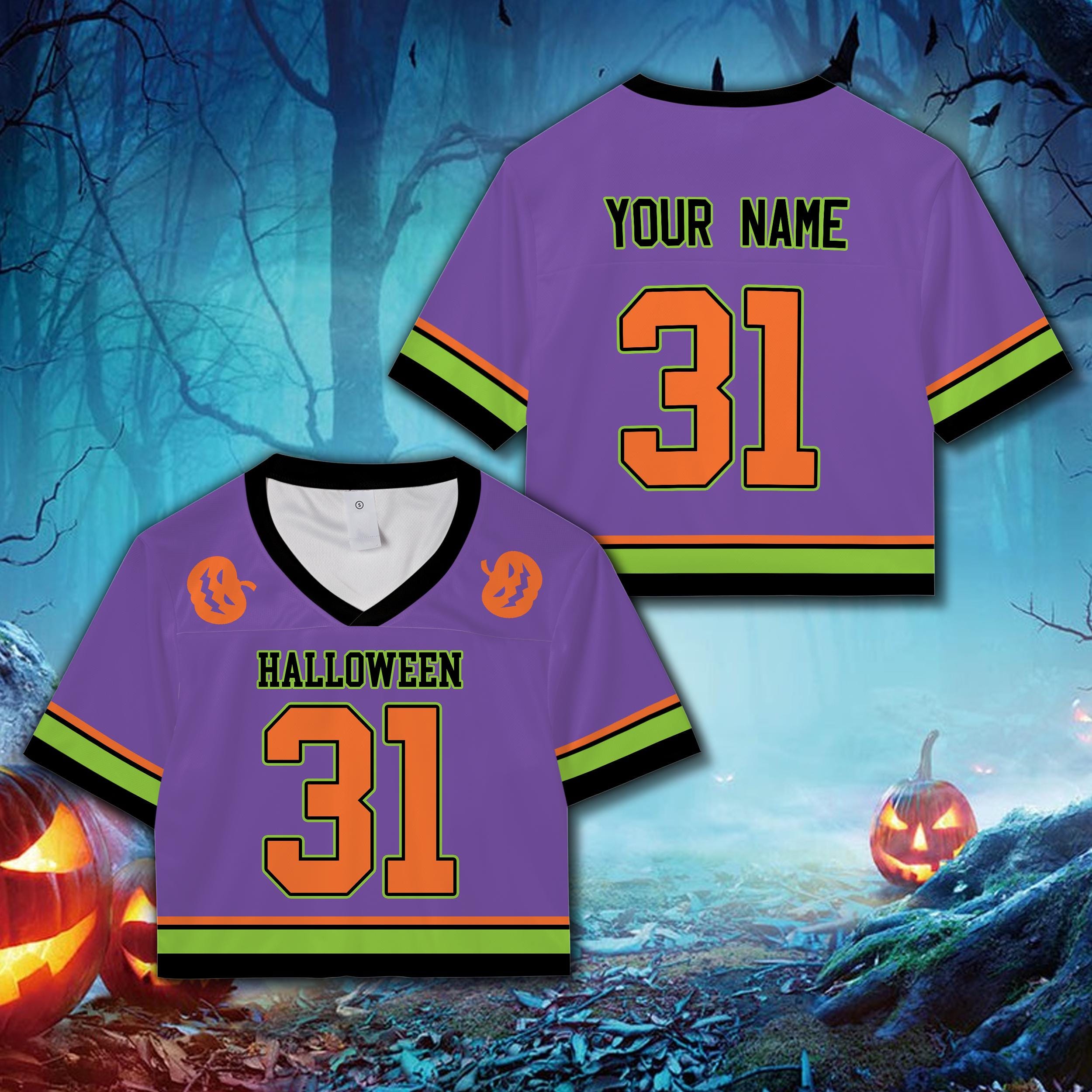 Halloween pumpkin crop top football jersey with custom name and number - photo 4