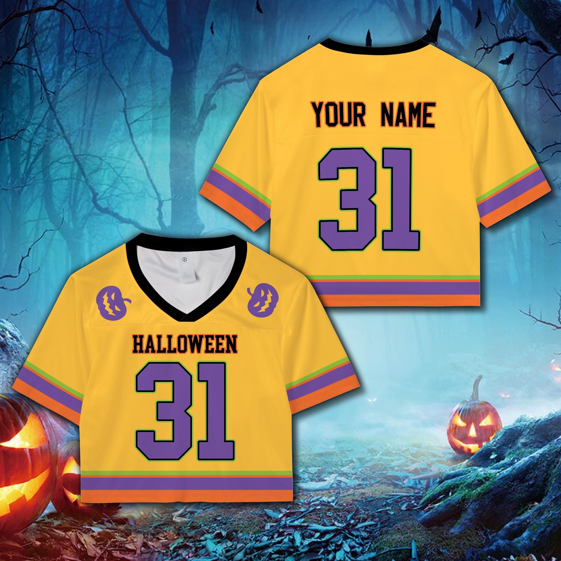 Halloween pumpkin crop top football jersey with custom name and number - photo 5