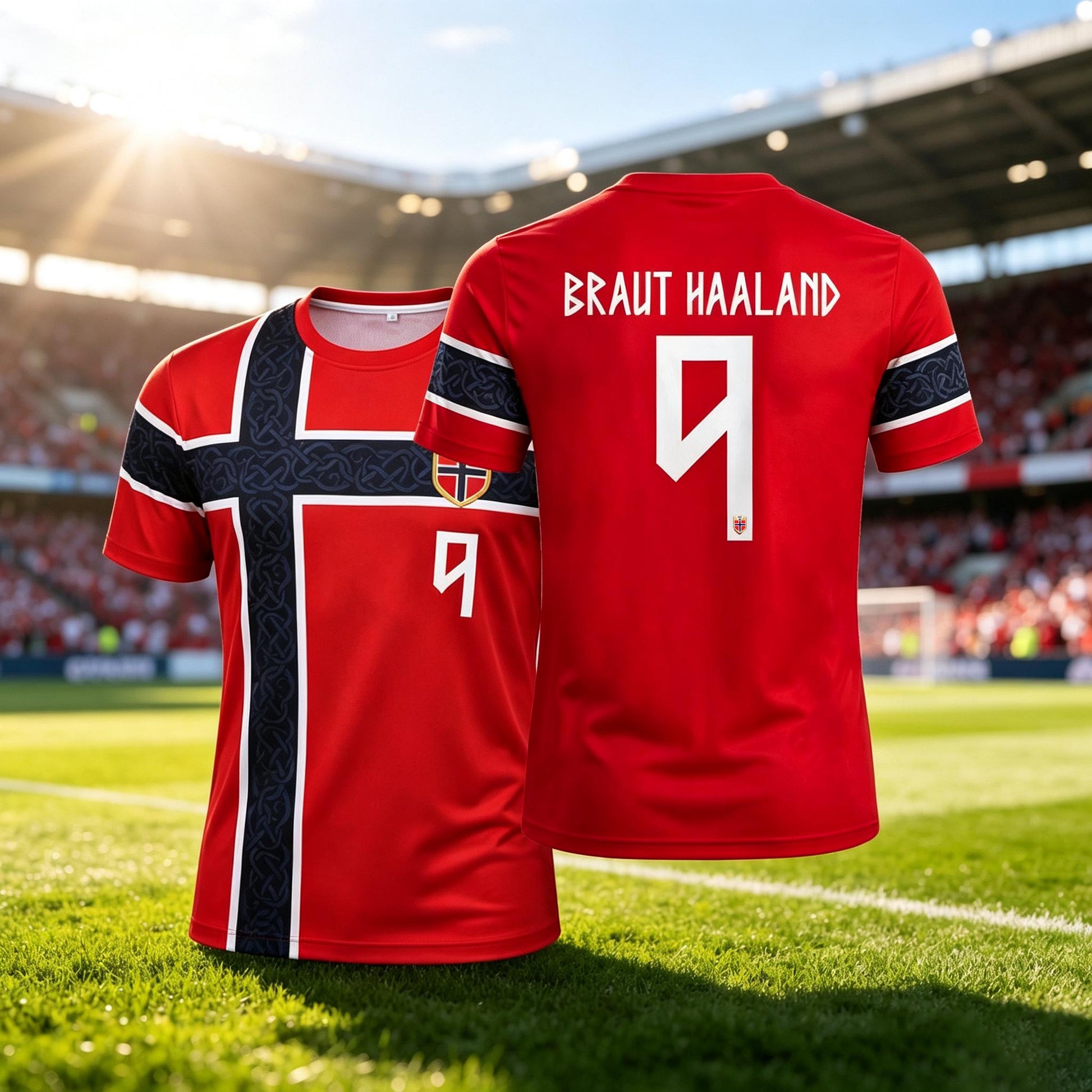 Norway custom soccer jersey with red Nordic cross and personalized name and number - photo 4