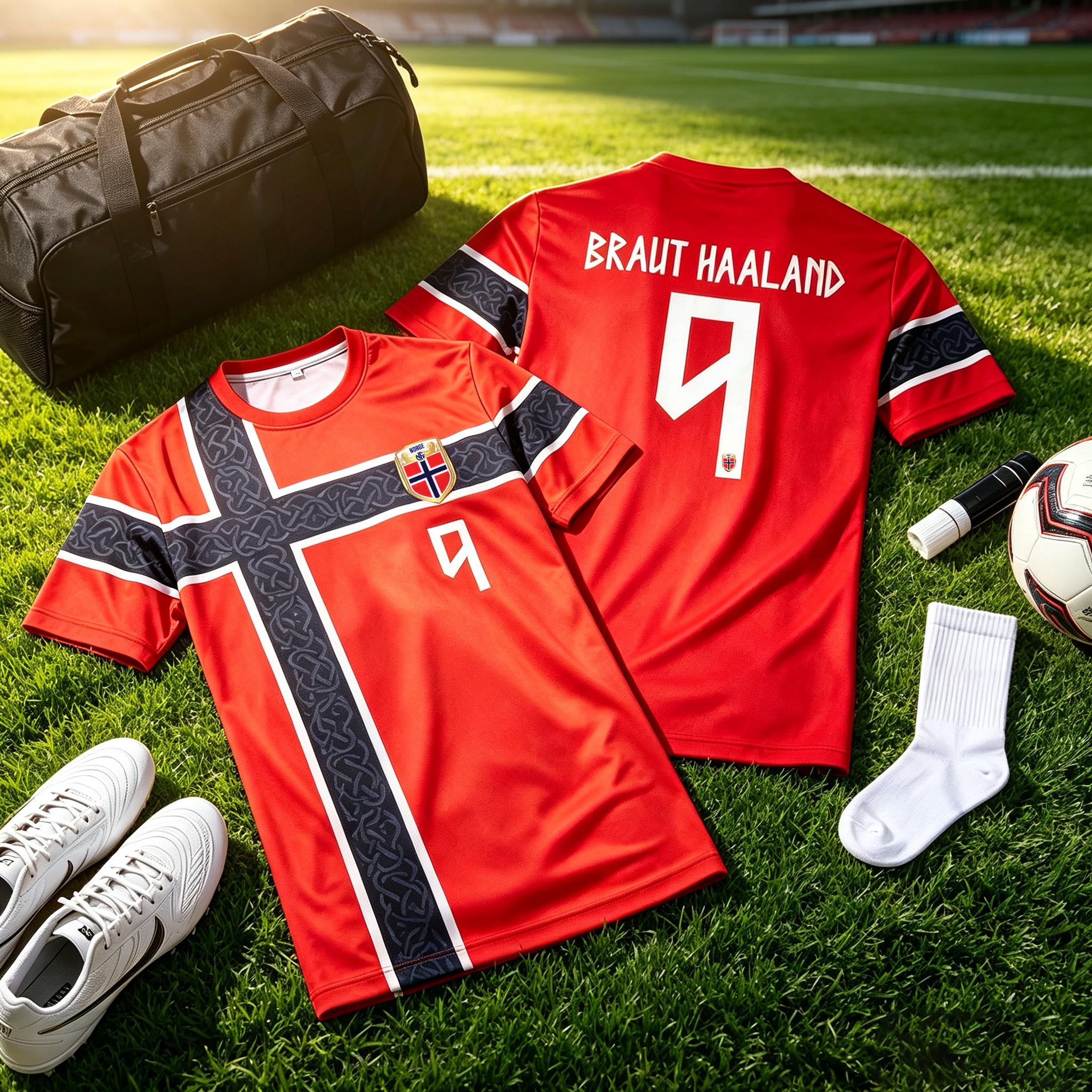 Norway custom soccer jersey with red Nordic cross and personalized name and number - photo 5