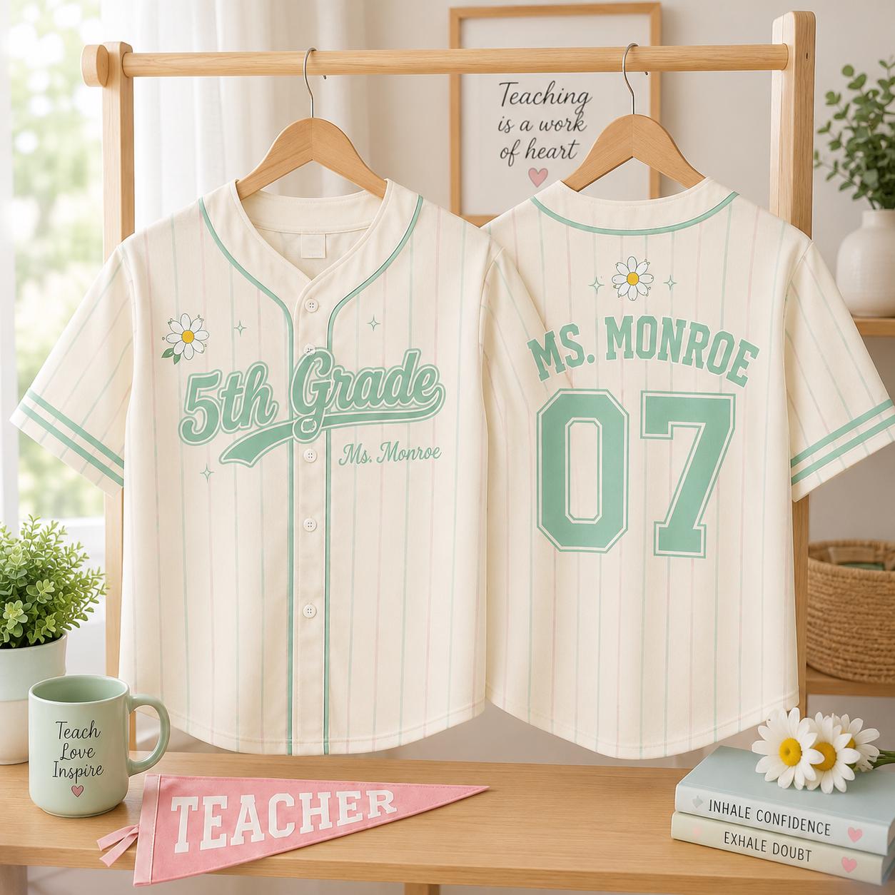 Teacher grade level pinstripe baseball jersey with custom name and number - photo 2
